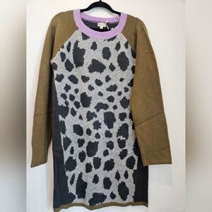 Hem & Thread Animal Print Sweater with Olive Sleeves